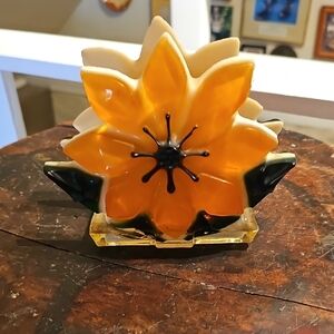MCM Lucite Orange Flower Napkin Letter Holder